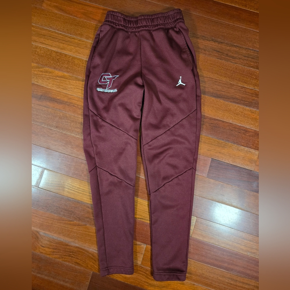 Jordan Womens Burgundy Track Pants with Embroydered Logos Size Small